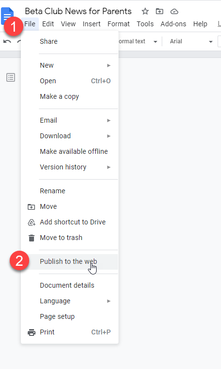 file, publish to the web 